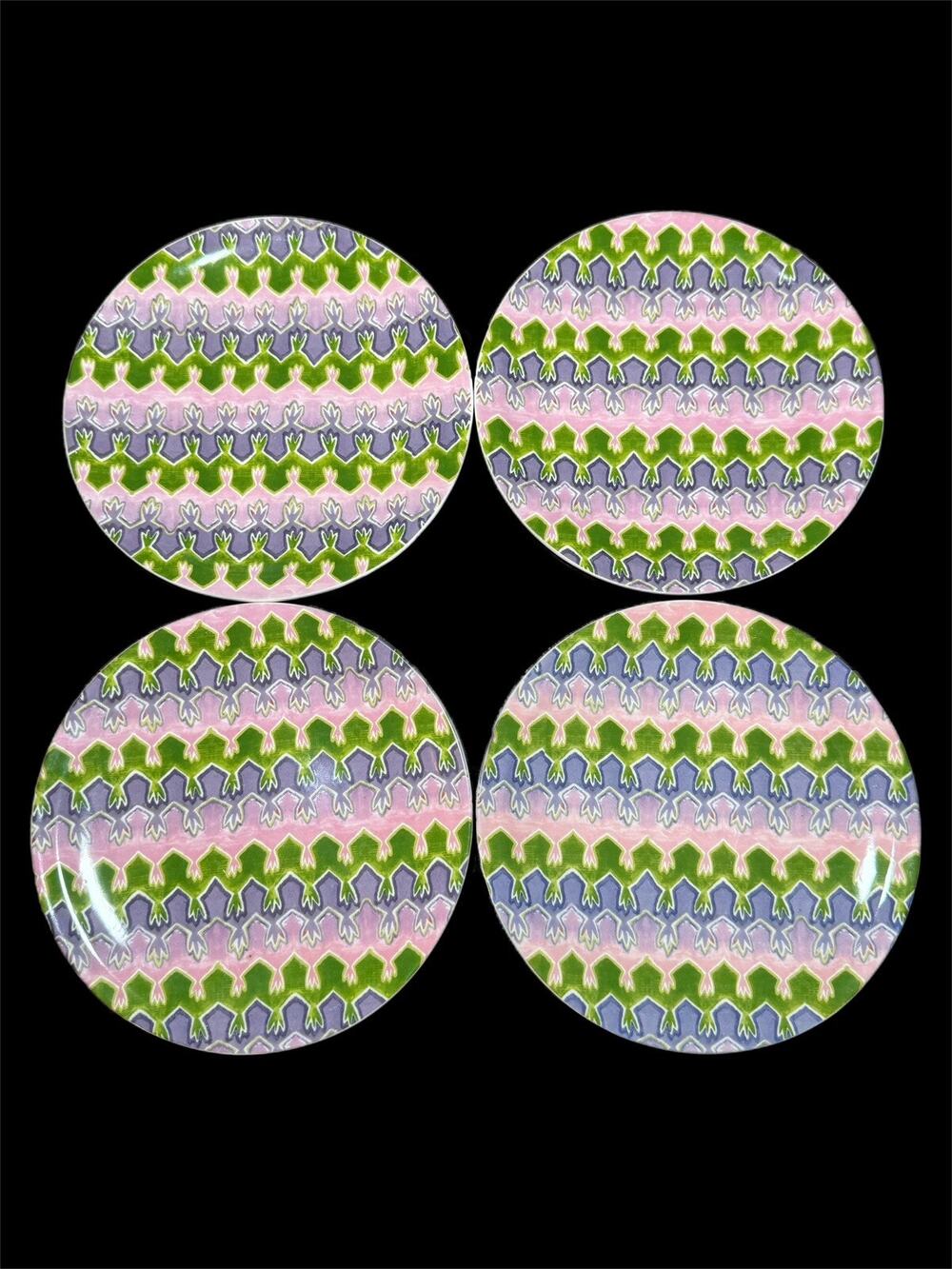 Anthropologie Canapé Plates Set Of 4 Pink Purple Green Appetizer Dessert 6.75”